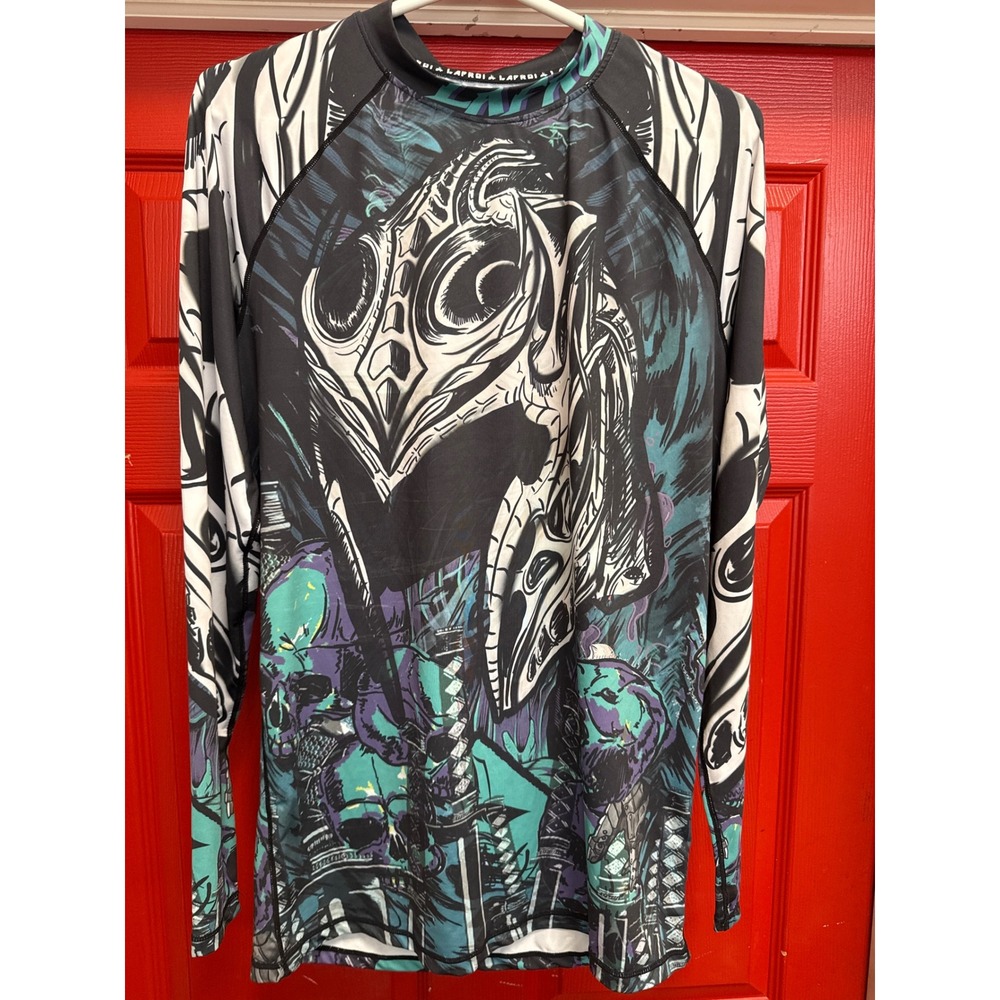 Lafroi Burst Mens XXL Rash Guard Compression Shirt Samurai Skull Graphic BJJ MMA